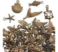 SOFPLATE 1 Box 60Pcs Metal Starfish Charms Ocean Alloy Charms Antique Bronze Sea Life Turtle Animal Fish Seashell Summer Beach Pendants for Jewelry Making Accessories DIY Earrings Necklaces Keychain