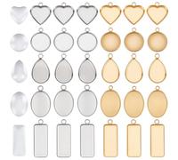 SOFPLATE 1 Box 60Pcs Oval Bezel Pendant Trays Metal Bezel Tray with Glass Cabochon Colorful Heart Round 304 Stainless Steel Flatback Setting Dome Charms Kits for Jewellery Charms Necklaces DIY Crafts