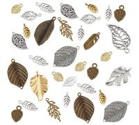 SOFPLATE 1 Box 64Pcs 16 Styles Hollow Leaf Charms Tibetan Silver Charms Colorful Metal Vintage Retro Mixed Leaves Dangle Alloy Pendant Findings for Jewellery Necklaces Earrings Bracelets DIY Crafting