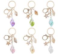 SOFPLATE 1 Box 6Pcs 6 Colors Ocean Bag Charms Beach Themed Keychains Bulk Summer Luminous Acrylic Conch Starfish Sea Animal Pendants Tags Key Chain Charms for Purse Craft Car Keys Purse Backpacks