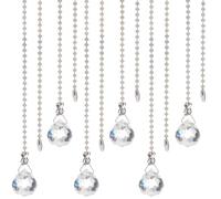 SOFPLATE 1 Box 6Pcs Clear Crystal Ceiling Fan Pull Chain Fan Chains Extensions 20 Inch Glass Prism Round Pendant String Ceiling Ornament with Ball Connector for Light Lamp Living Room Bedroom Decor