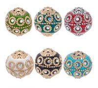 SOFPLATE 1 Box 6Pcs Vintage Flower Beads Tibetan Round Beads 21 x 20mm Colorful Indonesia Aesthetic Rhinestone Polymer Clay Chunky Bubblegum Loose Spacers for Keychain Pen Necklace Jewellery DIY Craft
