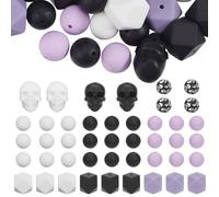 SOFPLATE 1 Box 71Pcs Halloween Silicone Beads Skull 15mm Purple Black White Holiday Silicone Focal Beads Skeleton Assorted Rubber Beads for Jewelry Making Supplies DIY Bracelet Lanyard Beaded Pens
