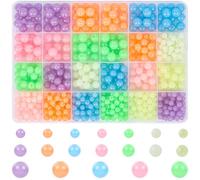 SOFPLATE 1 Box 720Pcs 6/8/10mm Luminous Acrylic Beads Round Glow Beads Plastic Loose Bulk Small Glowing in The Dark Assorted Color Spacers for Jewellery Making Findings Craft DIY Bracelet Necklace