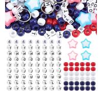 SOFPLATE 1 Box 790Pcs+ Red White and Blue Keychain Beads Bulk Keychain Crafts Kit Independence Day 4th of July Keyring Letter Star Leather Cord Patriotic Craft Kits for Adults Veteran's Day Decoration