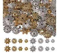 SOFPLATE 1 Box 8 Styles 240Pcs Spacer Beads Caps Flower Bead End Caps Alloy Metal Gold Silver Bulk Vintage 10MM Assorted Shape Tibetan Spacers for Jewelry Making Findings Bracelets Necklace DIY Crafts