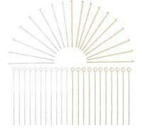 SOFPLATE 1 Box 800Pcs 2 Inch 50mm 4 Styles Flat Head Pin Eye Pins Gold Silver Straight Brass Wire Metal End Headpins Eyepins Beading Pins for Jewellery Making Earring Bracelet Necklace Crafts Supplies