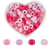 SOFPLATE 1 Box 800Pcs 4 Styles 9x6mm Pony Pink Beads Pony Beads Bulk Opaque Transparent Plastic Round Valentine's Day Pony Beads for Jewelry Making Friendship Bracelets Braids Earrings DIY Crafts