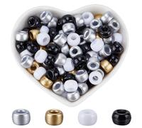 SOFPLATE 1 Box 800Pcs 4 Styles Black and White Pony Beads Bulk Neutral pony beads 9mm Gold Silver Cool Kandi Halloween Party Plastic Opaque Beads for Jewelry Making Beading Kits Bracelet Supplies