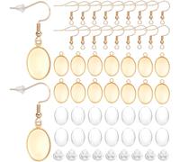SOFPLATE 1 Box 80Pcs 20 Sets 14x10mm Oval Bezel Earring Blanks Gold Cabochon Earring Making Kit with Glass Covers Ear Hooks Silicone Backs Accessories for DIY Jewellery Making Craft Dangle Drops Women
