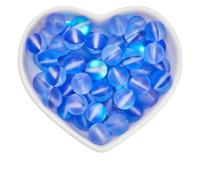 SOFPLATE 1 Box 80pcs Moonstone Matte Crystal Glass Beads Blue Glass Beads 10mm Frosted Glass Beads Blue Round Large Clear Transparent Aurora Matte Bead Bulk for Jewellery Making Valentine Christmas