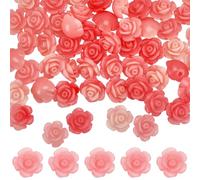 SOFPLATE 1 Box 80Pcs Pink Rose Flower Beads 10MM Rose Shaped Beads Bulk Loose Small Acrylic Romantic Plain Color Spring Floral Spacer for Jewellery Making Findings DIY Crafts Valentine Day Wedding