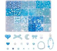 SOFPLATE 1 Box 822Pcs Blue Acrylic Beads Assorted Aesthetic Beads Set Cute Bowknot Rabbit letters Stars Moon Kawaii Flat Round Letters Spacers for Bracelet Necklace Jewellery Making DIY Crafts Bag