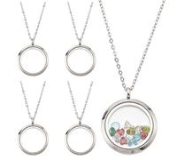 SOFPLATE 1 Box 8Pcs 4 Sets 30mm Stainless Steel Floating Charm Locket Clear Locket Pendant Bulk Silver Glass Round Living Memory Floating Charms Picture Pendant Necklace for Women Friendship Storage