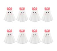 SOFPLATE 1 Box 8Pcs Ghost Focal Beads Halloween Silicone Bead Bulk 2.3 x 2cm White Soft Rubber Holiday 3D Ghosts Shaped Loose Pen Spacer Charms for Jewelry Making Bracelet Necklace Keychain DIY Craft