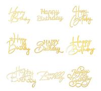 SOFPLATE 1 Box 9 Styles 18Pcs Happy Birthday Cake Pick Gold Acrylic Mirror Cupcake Toppers Bulk Plastic Large Glitter Non Edible Double Sided Cakes Decoration for Birthday Celebrations Party Wedding