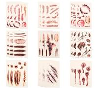 SOFPLATE 1 Box 9 Styles 27 Sheets Body Wound Tattoo Scar Tattoo Stickers Bulk Realistic Temporary Zombie Wound Stitch Horror Prank Scary Stickers for Masquerade Party Cosplay Face Body Decorations