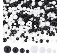 SOFPLATE 1 Box 900Pc 6mm 8mm 10mm 12mm Black and White Beads Acrylic Opaque Bead Smooth Small Round Plastic Ball Loose Spacers for Jewellery Making DIY Crafting Bracelets Necklaces Earrings Beginners