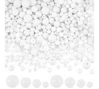 SOFPLATE 1 Box 900Pc 6mm 8mm 10mm 12mm White Acrylic Beads Smooth Round Beads Opaque Small Plastic Ball Loose Spacers for Jewellery Making Supplies DIY Crafting Bracelets Necklaces Earrings Beginners