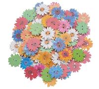 SOFPLATE 1 Box 96pcs Flower Wood Buttons White Daisy Buttons Bulk 2 Hole Large 25MM Wooden Spring Decorative Assorted Color Printed Floral Button for Crafts Clothes Sewing DIY Making Craft Decorations