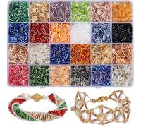 SOFPLATE 1 Box About 290g+ 7200Pcs+ 24 Styles Bugle Bead 7MM Tube Beads Colorful Glass Small Mixed Long Column Kit Spacers for Jewellery Making Findings DIY Crafts Bracelet Necklace Clothe Embroidery