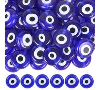 SOFPLATE 1 Box about 76Pcs Turkish Evil Eye Beads 10MM Evil Eye Spacer Bead Bulk Loose Large Glass Lucky Handmade Blue Lampwork Spacers for Jewellery Making Findings Necklaces Bracelets Crafts Amulets