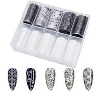 SOFPLATE 1 Box Extra Wide 4cm Lace Nail Transfer Stickers Nail Art Transfer Foil Black White Lace Folowers Sheets Wraps Foil PET Hollow Manicure Decals for Women Manicure Tips Art DIY Making Decor
