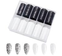 SOFPLATE 1 Box Extra Wide 4cm Nail Foil Transfer Rolls Black and White Lace Nail Foil Transfer Hollow Floral Craft Paper Decal Sticker Accessories for Manicure Tips Art DIY Making Decoration Adult