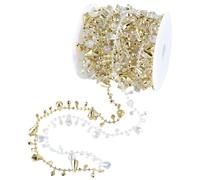 SOFPLATE 1 Roll 16.4Ft/5m Crystal Beaded Christmas Garland Gold Crystal Strands Iridescent Diamond Beading Trim Bead String Garland Ornament for Christmas Tree Wedding Party Home Chandelier Decoration