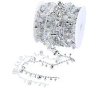 SOFPLATE 1 Roll 16.4Ft/5m Silver Crystal Bead Garland Christmas Tree Garland Strands Iridescent Diamond Beaded Trim Bead String Garland Ornaments for Wedding Party Home Holiday Chandelier Decoration