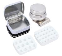 SOFPLATE 1 Set 12&16-Well Mini Watercolor Palette Set Paint Storage Palette Box Metal Black White Empty Water Pot with Clip Trays Tiny Painting Kit for Outdoor Sketching Travel Container Gouache
