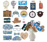 SOFPLATE 1 Set 23 Styles Travel Themed Cake Toppers Travel Themed Party Decorations Bulk Paper Mini Suitcase Globe Map Airplane Cake Decorations for Birthday Wedding Around the World Party Supplies