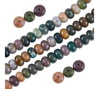 SOFPLATE 1 Strand 74Pcs Rondelle Stone Beads 8mm Indian Agate Beads Flat Round Dics Small Natural Stone Gemstone 15 Inch Lentil Smooth Spacer Loose Bead for Jewelry Making Bracelet Necklace DIY Craft