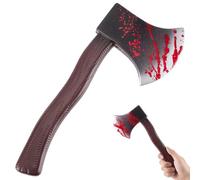 SOFPLATE 10.6in Prop Axe Medieval Halloween Bloody Axe Sofe Foam Realistic Wood Look Trick Viking Medieval Costume Props Hatchet Foam Weapons for Halloween Cosplay Themed Party Supplies Adults Man