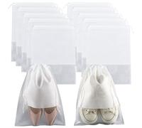 SOFPLATE 10 Pack 17.3 x 12.6 inch Drawstring Pouch Shoe Storage Bags with Window White Large Portable Non-woven Fabric Shoe Bag Pouches for Home Travel Essentials Cosmetic Toiletry Packing Suitcase