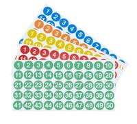 SOFPLATE 10 Sheets 1 Inch Number Stickers Small 1-50 Round Number Labels Multi Color Paper Self Adhesive Decal Pattern Vinyl Consecutive Storage Sticker Bulk for Inventory Box Classification Organize
