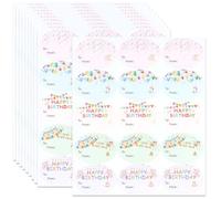 SOFPLATE 10 Sheets 150Pcs Happy Birthday Name Stickers Gift Tag Stickers to from Oval 1.97 x 1.38 Inch Colorful Present Self Adhesive Paper Labels for Birthday Party Favors Presents Gifts DIY Decor