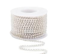 SOFPLATE 10 Yards/9.14m 3mm Pearl Trim Chain Silver Applique Trim Brass Claw Close Cup Flat Half Round Pearl Beaded Craft Link Chain Accessories for DIY Clothing Sewing Jewellery Wedding Party Decor