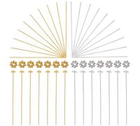 SOFPLATE 100 Sets 2 Colors Gold Flat Head Pins Jewellery Pins Brass with Alloy Daisy Spacer Beads Long Silver Craft Headpin Needle Findings Accessories for Jewellery Making Earring Bracelet DIY Crafts