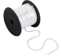 SOFPLATE 100 Yards White Sequin Trim 6mm Flat Sequin Strip Paillette String Metallic Glitter Sequins String Holographic Shiny Sequins for Crafts Sewing Dress Costume Headband Fringe Embellishments