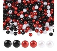 SOFPLATE 1000Pcs 3 Colors Black Acrylic Beads 6mm Plastic Pearl Beads Balls Red White Round Smooth Loose Bubblegum Gum Small Spacers Findings Kits for Jewellery Making Bracelets Necklaces DIY Crafts