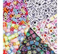 SOFPLATE 1000pcs 5 Styles Letter Beads Cube Acrylic Square Letter Beads Plastic Transparent Colorful Clear A-Z Alphabet Beads Bulk For jewellery Making Friendship Bracelet Necklace Key Chain Beading D