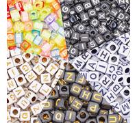 SOFPLATE 1000pcs 5 Styles Letter Beads Square 6mm Alphabet Beads Cube Black White Gold Transparent Cubic Mixed A-Z Letters Beads Bulk for jewellery Making Bracelet Supplies Accessories DIY Crafts