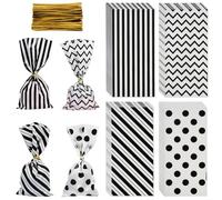 SOFPLATE 100Pcs 10.6 x 5.1 Inch Black Plastic Treat Bags Small Cellophane Bags with Ties Rectangle Dot Line Wrapping Craft Pouches Accessories for Cookies Soap Candy Party Favor Gifts DIY Packaging