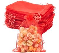 SOFPLATE 100pcs 18x13cm Red Organza Gift Bags Small Mesh Gift Bags Drawstring Medium Size Red Jewellery Candies Sheer Pouches Bag Bulk for Wedding Party Favor Christmas Holiday Festival Gifts Presents