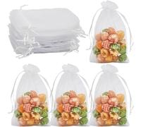 SOFPLATE 100pcs 4x6 White Organza Gift Bags Small Mesh Gift Bags Drawstring Little Goody Sheer Jewelry Shower Wedding Favor Pouch Bag Bulk for Fruit Trees Candies Christmas Thanksgiving Traveling