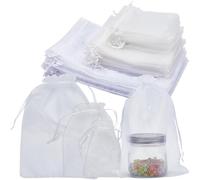 SOFPLATE 100Pcs 4x6In 6x8In 8x12In Organza Favor Bags Drawstring Gift Pouch Portable Travel Storage White Pouches Drawstring Bag for Wedding Christmas Party Favors Jewelry Candy Holiday Wrapping