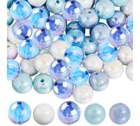 SOFPLATE 100Pcs 5 Colors Blue Bead 16mm Ocean Beads Bulk Acrylic Opaque Round Summer Sea Series AB Color Plated Loose Pen Bead for Jewellery Making Necklace Bracelet Keychain DIY Crafts Supplies