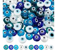 SOFPLATE 100Pcs 5 Colors Turkish Evil Eye Beads Lampwork Jewellery Beads Lucky 10mm Colorful Assorted Blue Small Amulet Flat Round Loose Smooth Spacers for Bracelet Necklace Jewellery DIY Making Craft