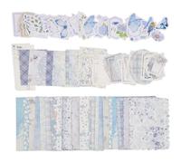 SOFPLATE 100Pcs 50 Style Blue Floral Scrapbook Paper Collage Paper Sheets Vintage Mixed Flower Pattern Aesthetic Decorative Background Pack Sheets Set for Scrapbooking Journal Album Crafts DIY Decor